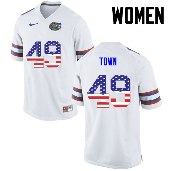 Florida Gators Women #49 Cameron Town College Football USA Flag Fashion White